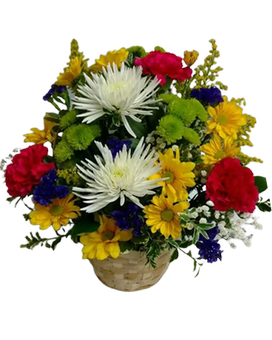 FJ Basket of Mixed Spring Flowers Flower Arrangement